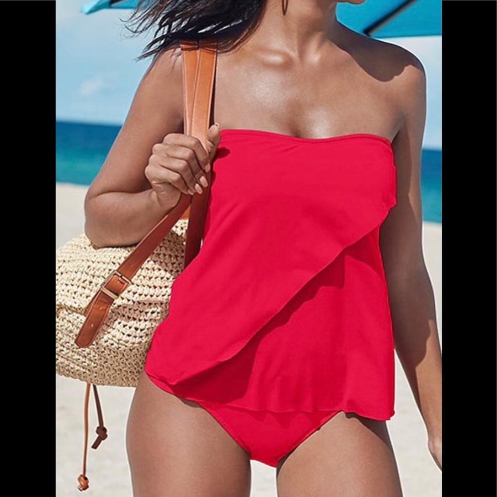 NWT - Light in the Box RED Bandeau Tankini Swimsuit